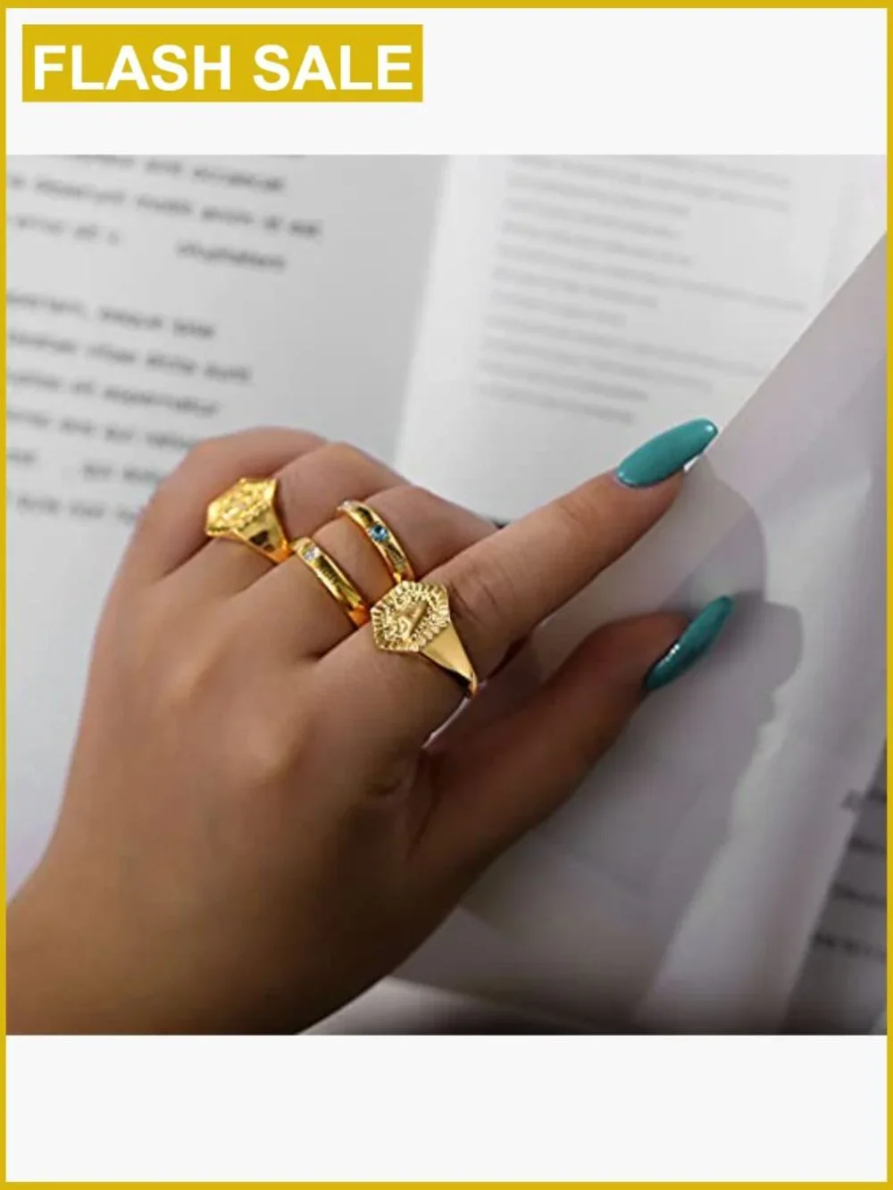 18K Gold Plated Hexagon Initial Signet Ring Adjustable Unisex